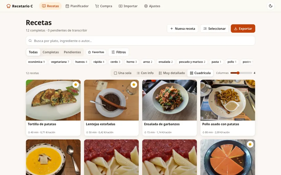 Cuadrícula de recetas (v2.1.2)