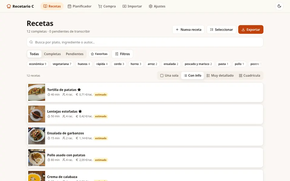Vista «Con info»